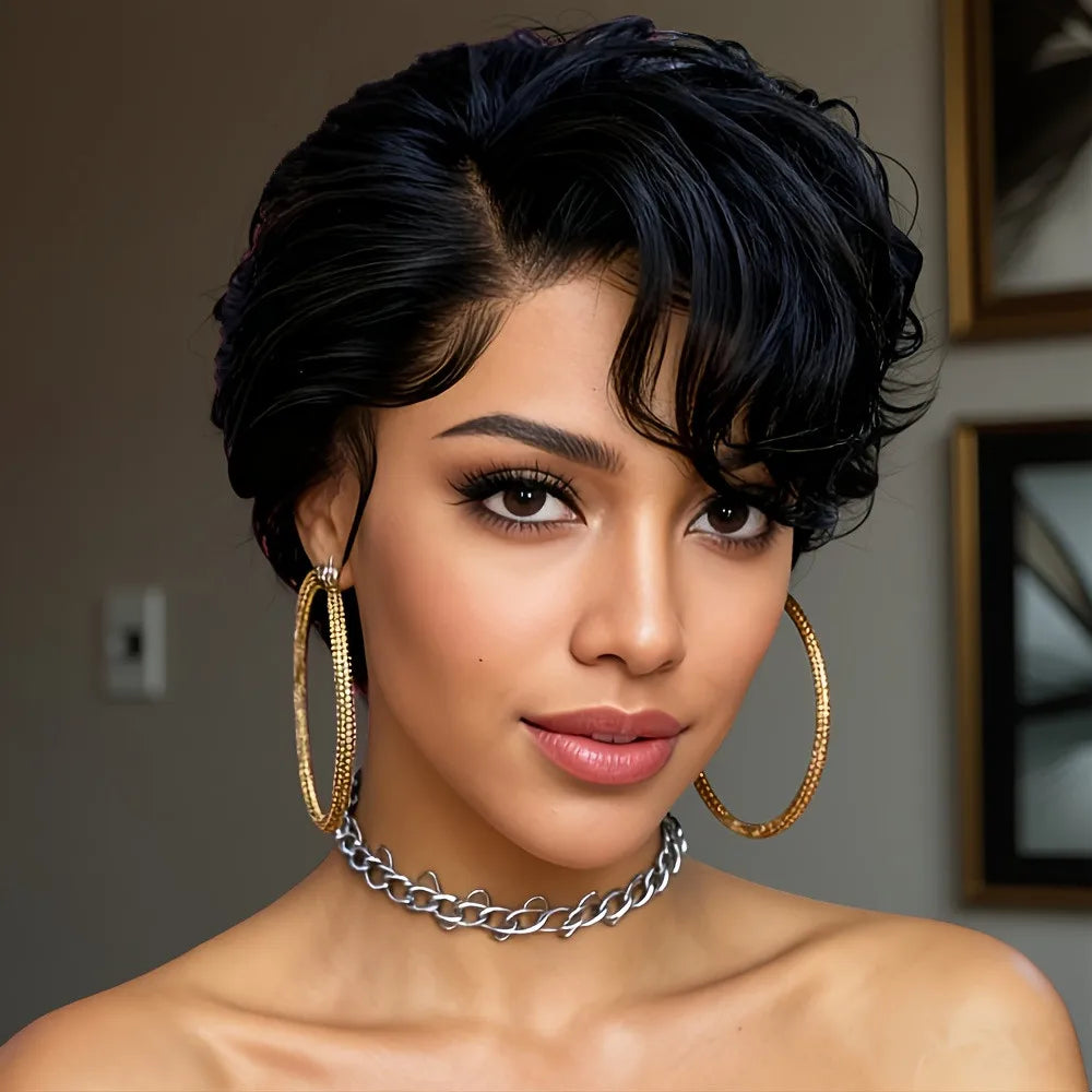 6" Lace Pixie Cut Wig (Curly)