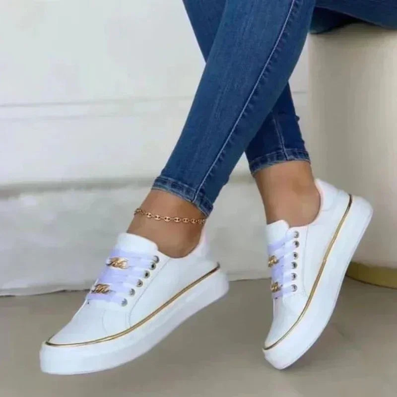 Zapatillas de mujer Nueva moda Zapatos de mujer Cómodas Zapatillas de plataforma con punta redonda Zapatos vulcanizados con cordones para caminar Zapatos