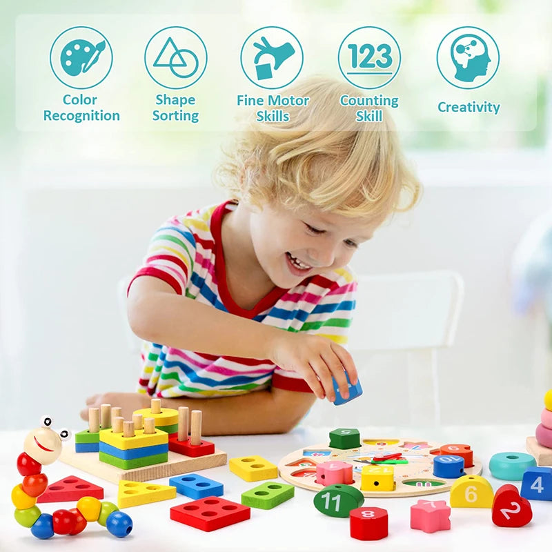 Montessori Bebé Juguetes Niños Rompecabezas 3D Madera Juegos Bebé Aprendizaje Temprano Juguetes Educativos Madera Para Niños Regalos Cumpleaños