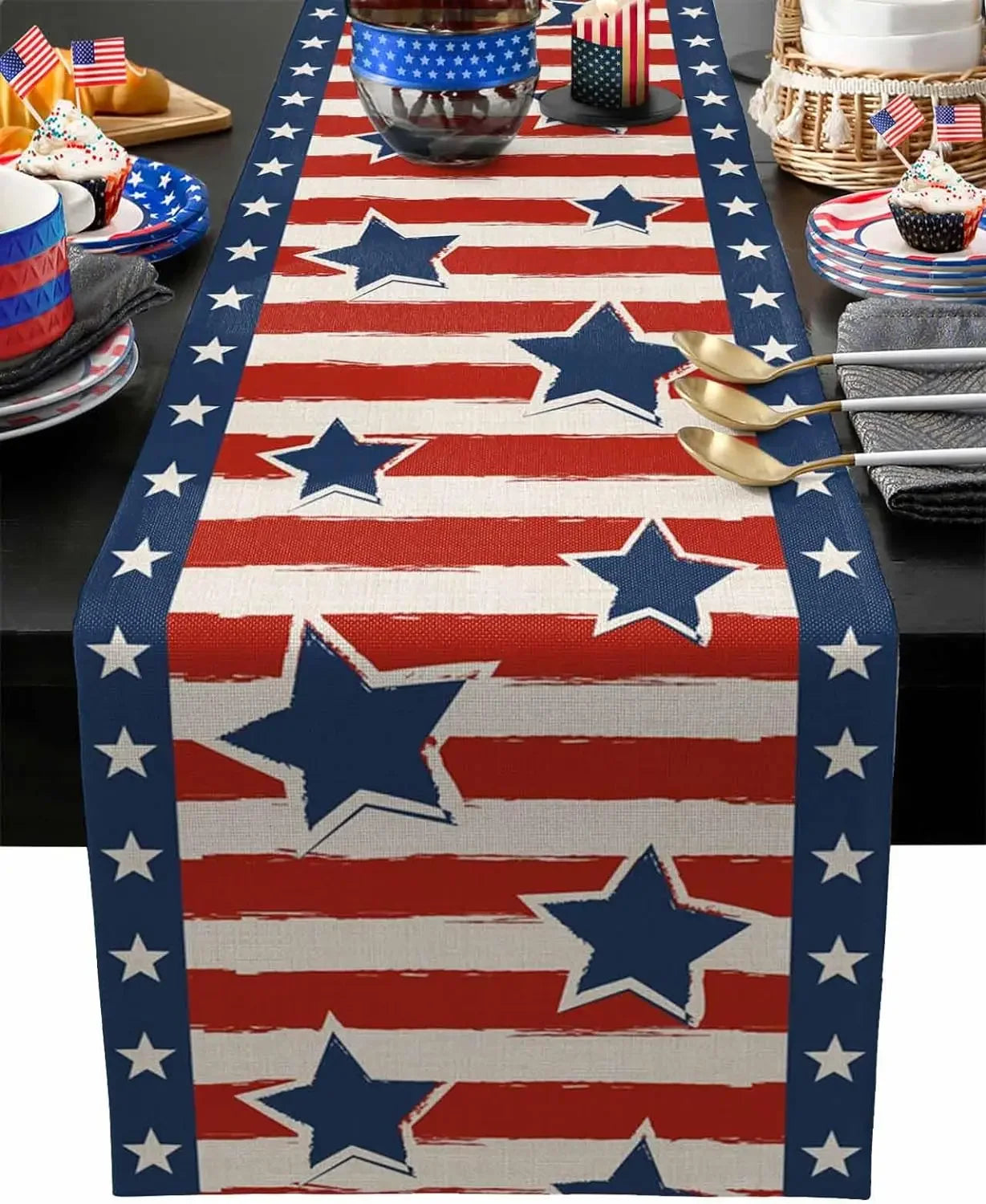 Table Runners Red White and Blue Stars Stripes Runner for Table Decor Independence Day Holiday Party Decorations