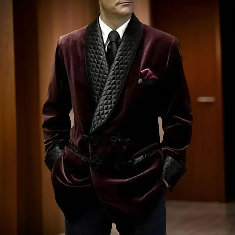 1 pieza de chaqueta de traje de hombre larga para boda, solapa de chal, esmoquin de terciopelo, blazer para cena, abrigo, listo para enviar