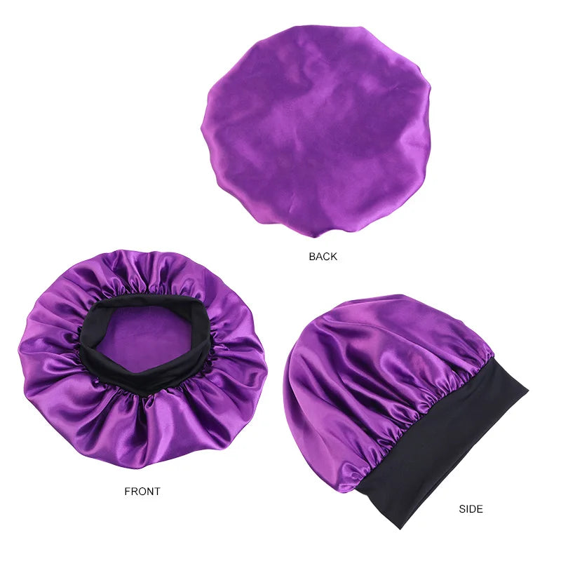 Gorros de satén lisos para mujer, con ala ancha, para dormir, bañarse, gorro unisex, con banda elástica, para el cuidado del cabello
