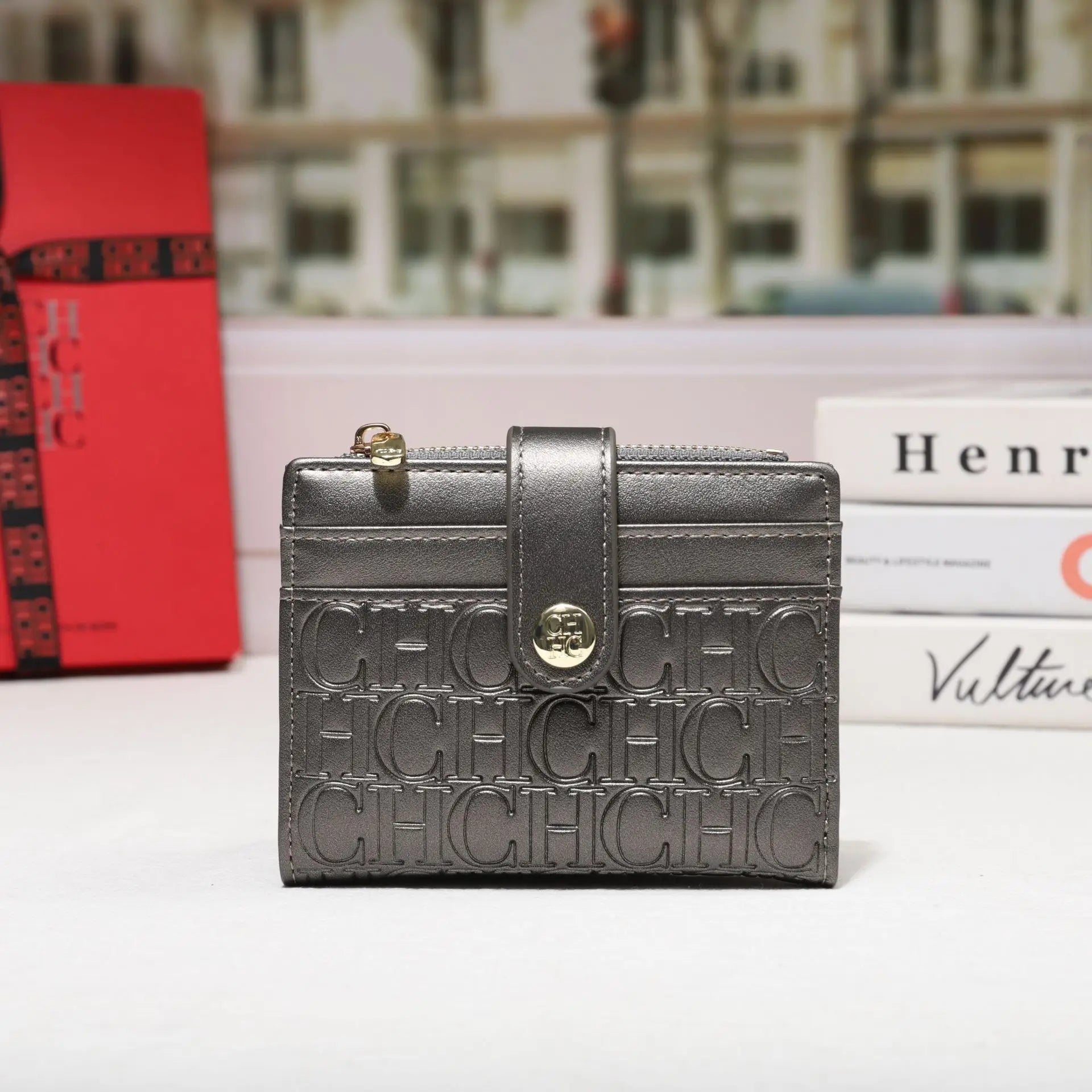 Cartera CH Luxury Classic plegable pequeña y ligera para mujer, cartera retro con estampado, mini tarjetero, monedero multifunción para tarjetas de identificación
