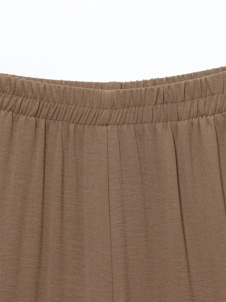 Conjuntos de pantalón para mujer de verano, camisa y blusa, tops, pantalón, conjunto de dos piezas para mujer, camisa de manga corta marrón, traje de pantalón para mujer