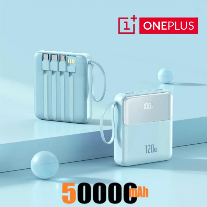 Bærbar powerbank 50000mAh 120W superrask lading mobil eksternt batteri med fire kabler lader egnet for iPhone Xiaomi