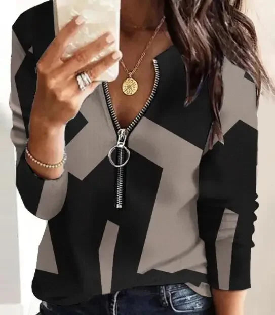 Tops para mujer con cuello en V, moda casual, suéter, estampado a rayas, cierre frontal, manga larga