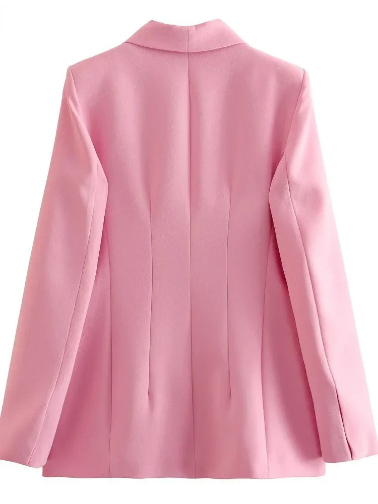Dameblazer Ny Vår Elegant Uformell Kontordame Rosa Jakke Kåpe Mote Høy Liv Løse Vide Benbukser Buksedress