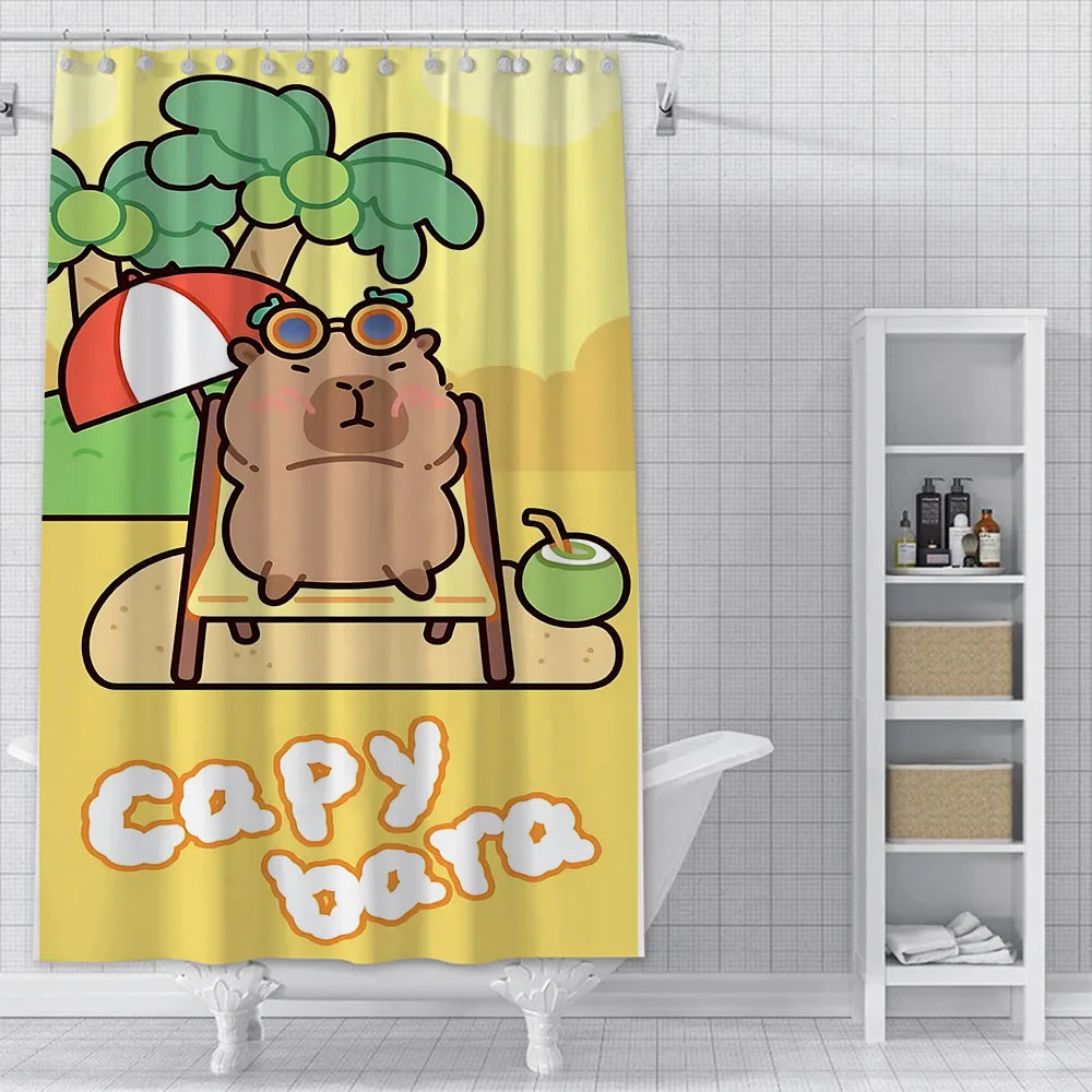 Shower Curtain Waterproof Polyester Fabric Paint Colorful Bath Curtains Kawaii Capybaras Home Bathroom Decor With Hook