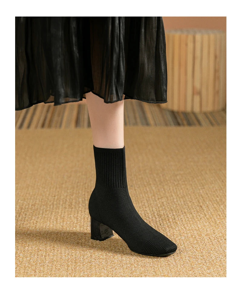 Botas de mujer, nueva moda, punta fina, tejido suave, informales, cómodas (altura del tacón 4.5 cm)