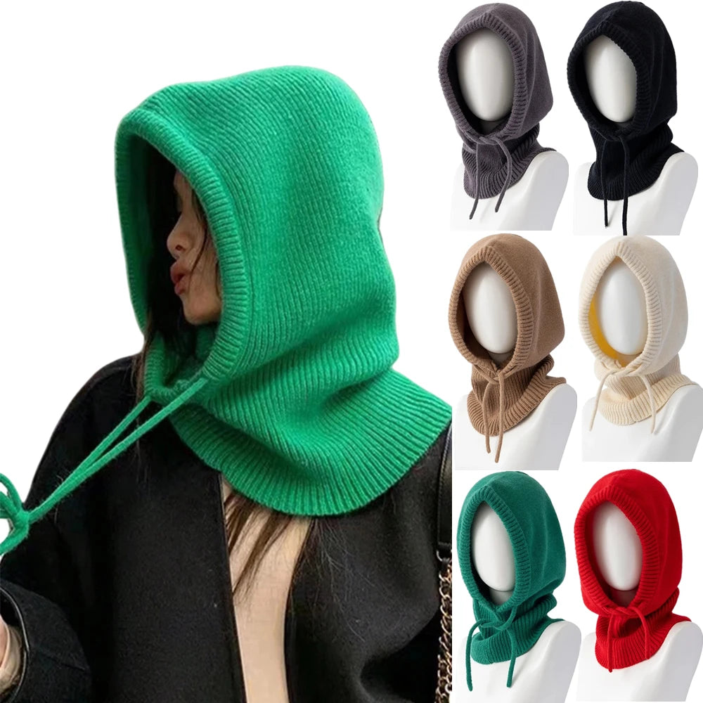 Hot Sale Women Winter Balaclava Cap Hooded Neck Warmer Windproof Knit Hat Outdoor Travel Winter Hat