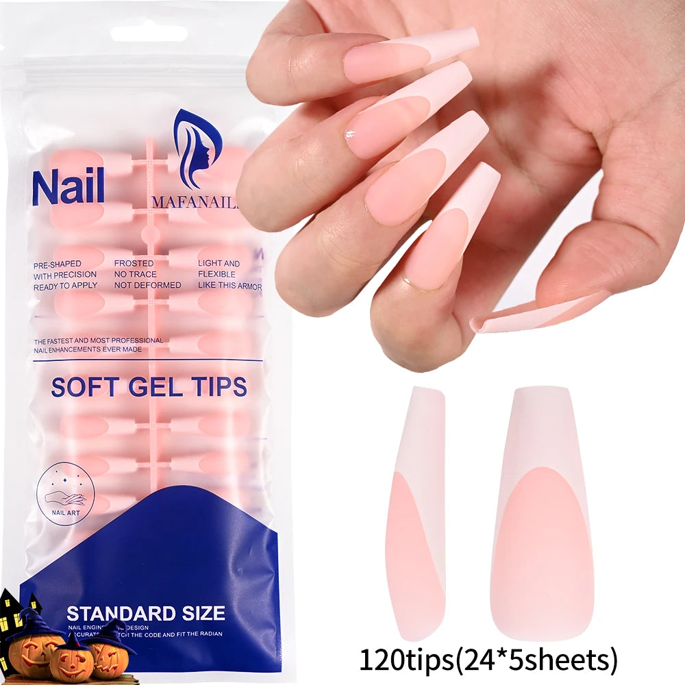 120 Uñas postizas acrílicas hechas a mano con diseño de ataúd de color rosa ombré, brillo, diseño degradado, artificiales