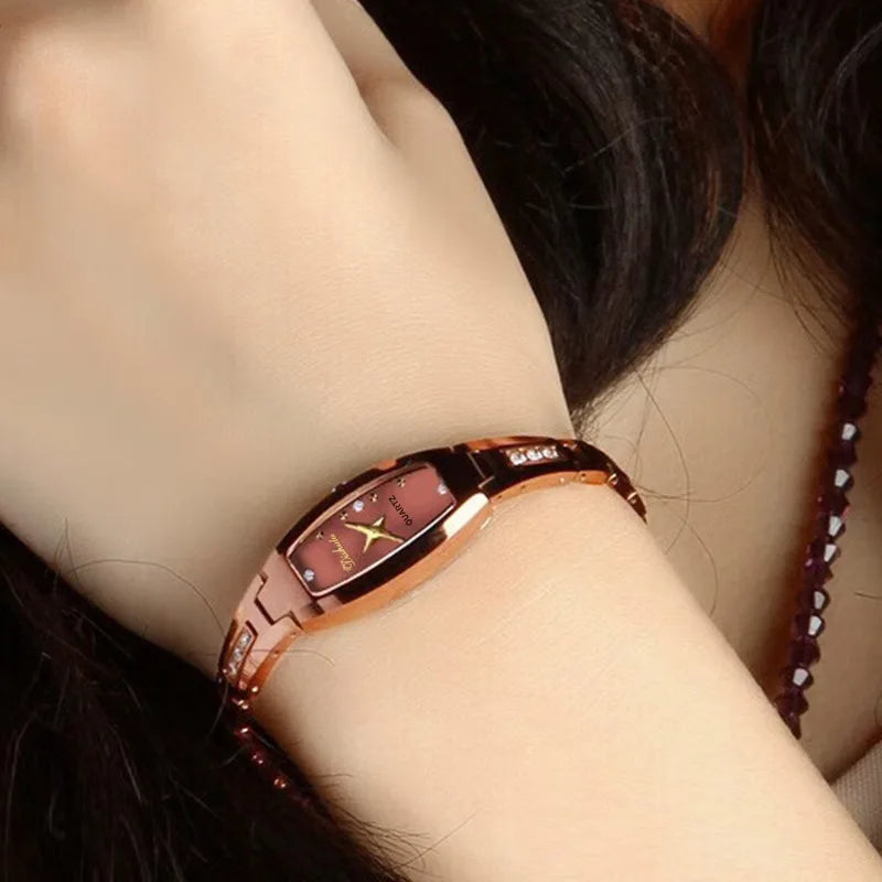 Pequeños Relojes de Pulsera Dorados Retro para Mujer Relojes de Pulsera Vintage con Brazalete de Acero Relojes de Pulsera de Cuarzo Negros Reloj Mujer
