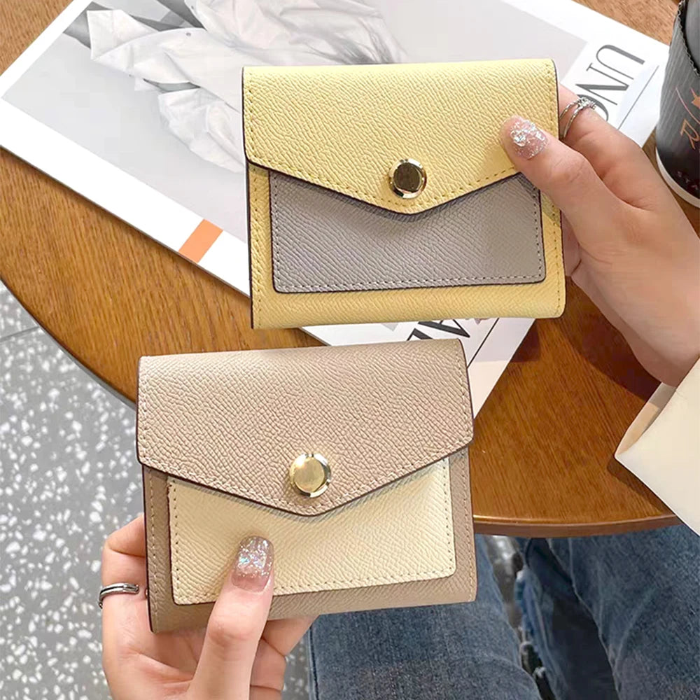 Cartera corta de lujo de diseñador para mujer, de cuero genuino, monedero de marca de moda con iniciales personalizadas, tarjetero de piel de vaca para señora