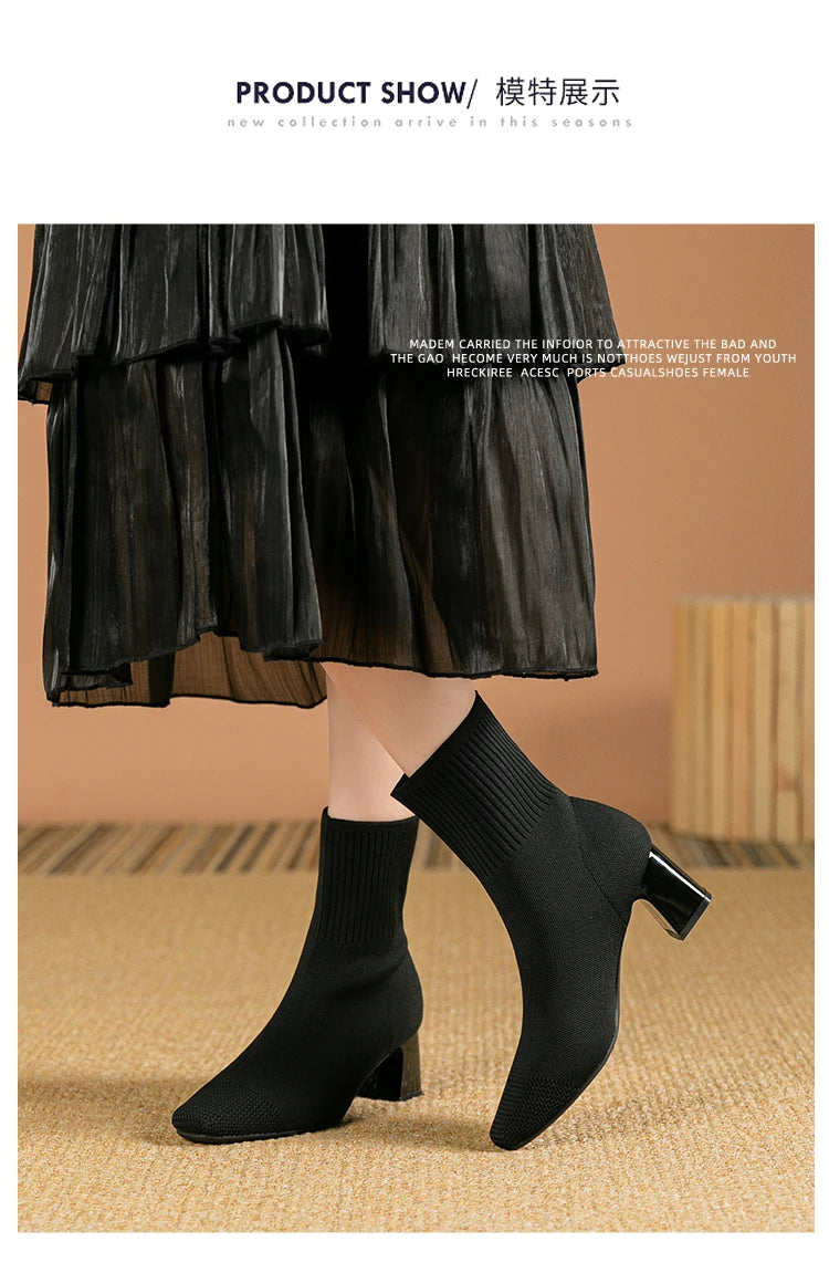 Botas de mujer, nueva moda, punta fina, tejido suave, informales, cómodas (altura del tacón 4.5 cm)