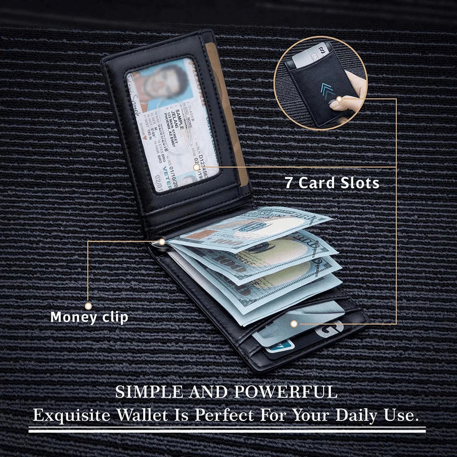 Carteras Delgadas para Hombre - Billetera de Cuero con Clip para Billetes para Hombre - Cartera Bifold RFID para Bolsillo Delantero - Tarjetero Minimalista