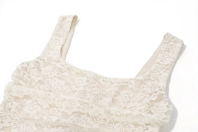 Ensemble 2 pièces jupe longue en dentelle et bandage pour femme, mode patchwork, dos nu, taille haute, élégant, à lacets
