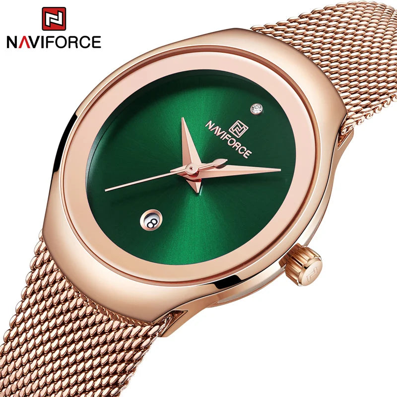 Montres femme NAVIFORCE 2024, montre de luxe ultra fine en or rose, montre-bracelet à quartz étanche pour femme