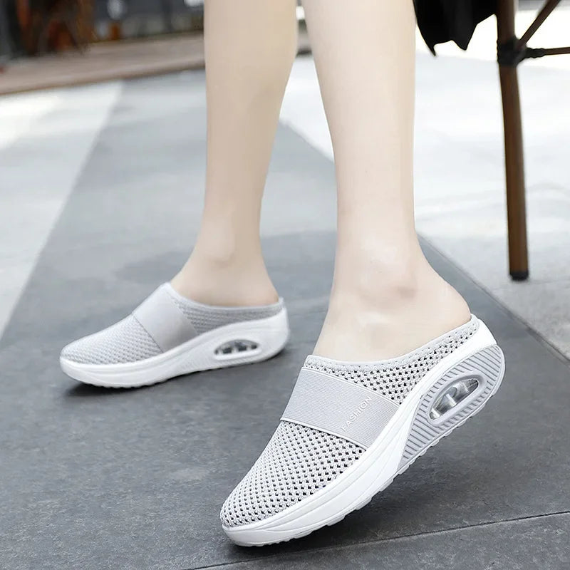 Zapatos de Caminar sin Cordones con Amortiguación para Mujer, Ortopédicos, Diabéticos, Mulas de Plataforma para Dama, Zapatillas Ligeras de Malla, Cuña, Deportivas Femeninas