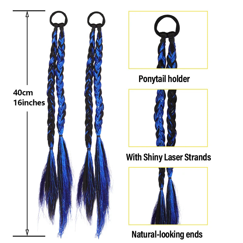 Trenza Postiza de Fibra Sintética con Mechas Láser de Moda para Niñas, Estilo Urbano, Uso Diario, Fiesta