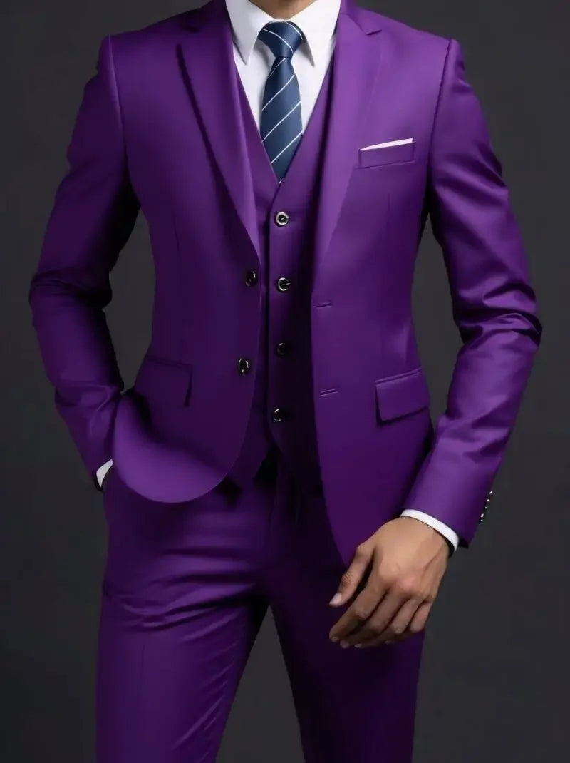 Traje (blazer + chaleco + pantalón) de hombre, elegante, de negocios, estilo británico, color liso, para banquete, anfitrión o boda, informal