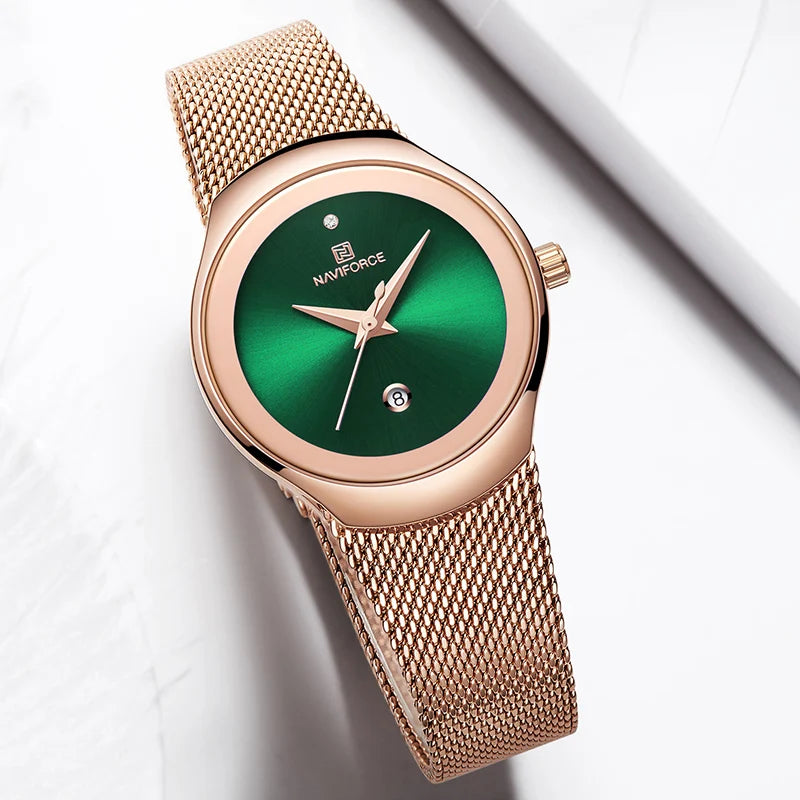 NAVIFORCE 2024 Relojes de mujer Lujo Oro Rosa Ultra Fino Reloj de Señora Lujo Impermeable Reloj de Pulsera de Cuarzo Mujer Reloj Femenino