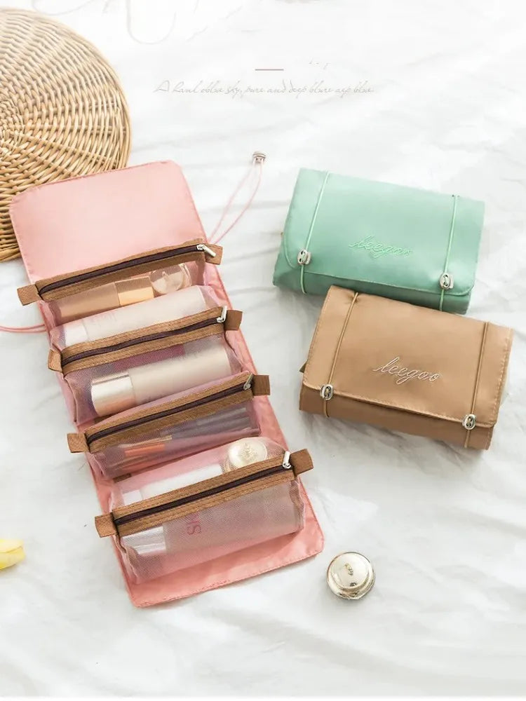 Bolsa de cosméticos desmontable de gran capacidad, 4 en 1, portátil, plegable, de viaje, para guardar cosméticos, neceser