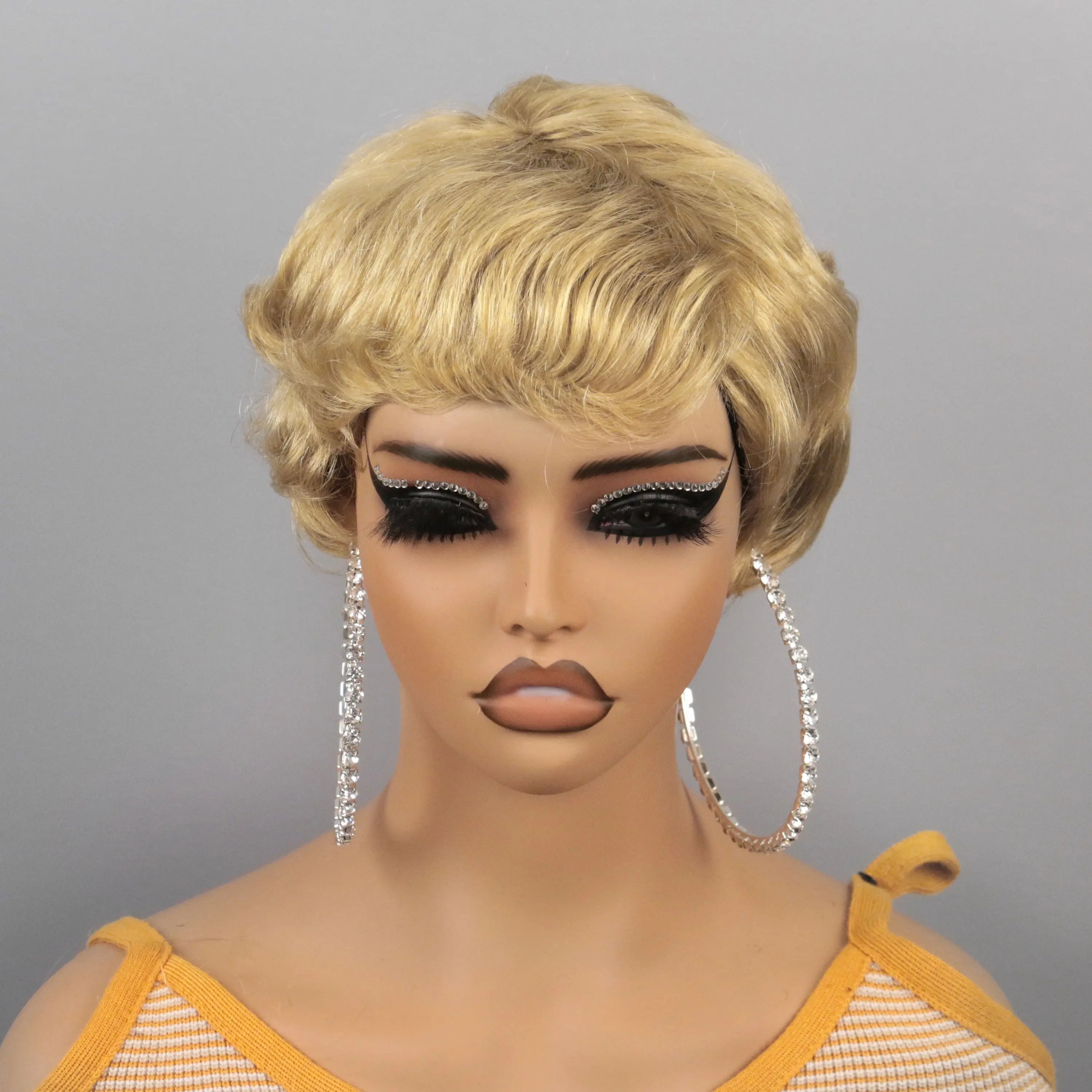 Peluca Pixie Cut Cabello Humano Peluca Corta Bob Pelucas Pixie Cut en Capas Cortas para Mujeres Negras Pelo Humano Remy Brasileño Sin Pegamento Sin Encaje