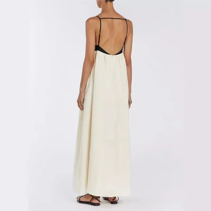 Vestido largo de verano para mujer, de algodón, sexy, holgado, beige, con tirantes finos, sin mangas, hasta los tobillos, elegante, clásico, para mujer