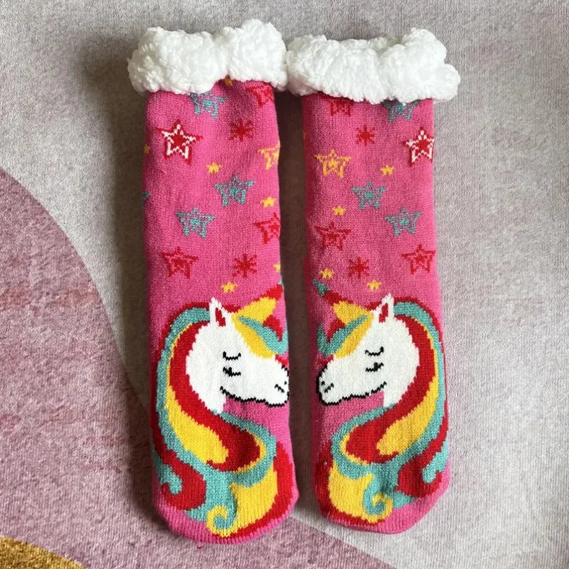 Fuzzy Thermal Sock Women Winter Warm Funny Bear Sheep Cute Kawaii Non Slip Cartoon Sleeping Soft Comfy Female Floor Slipper Sock