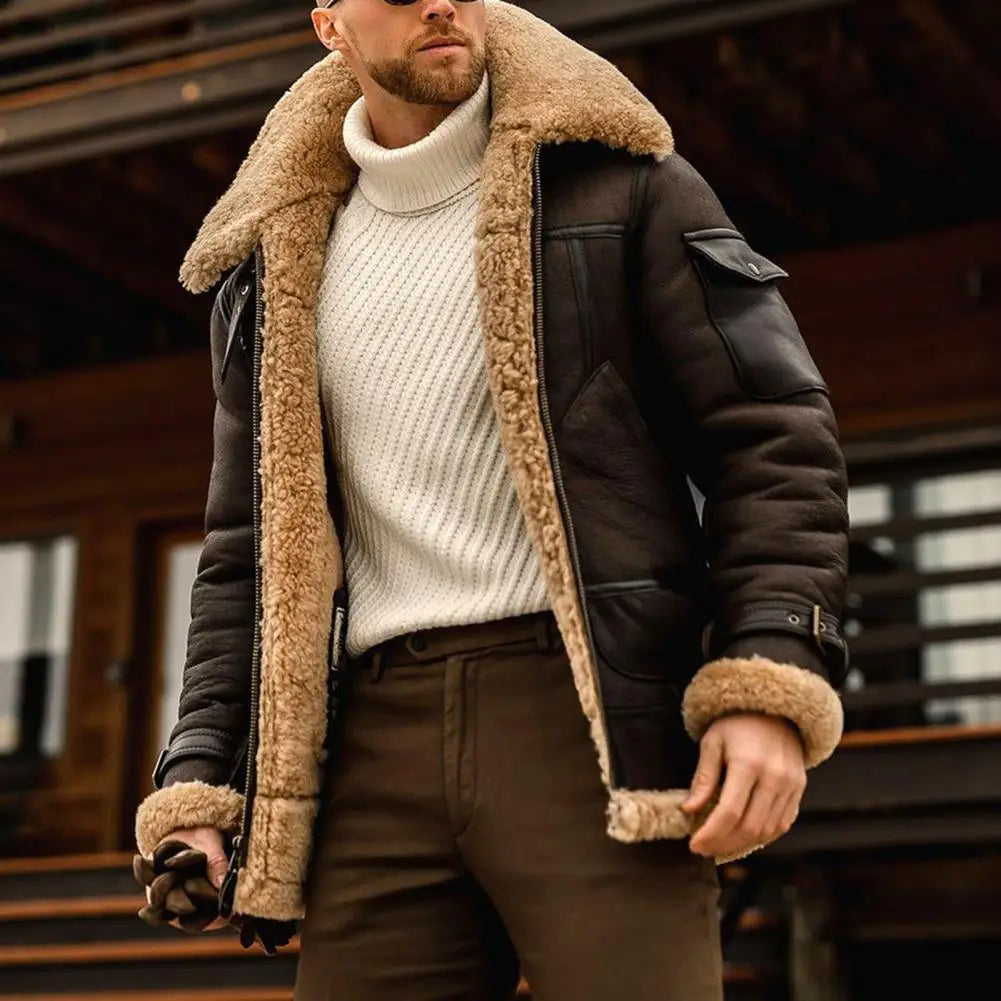 Men’s Faux Fur Leather Winter Jacket