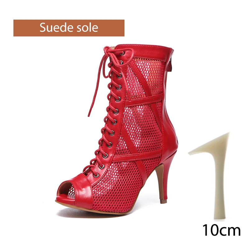 DKZSYIM Zapatos de baile latino para mujer, color rojo y negro, zapatos de jazz de salón de baile, tacones de 5-11 cm para mujer y hombre, para salsa y tango