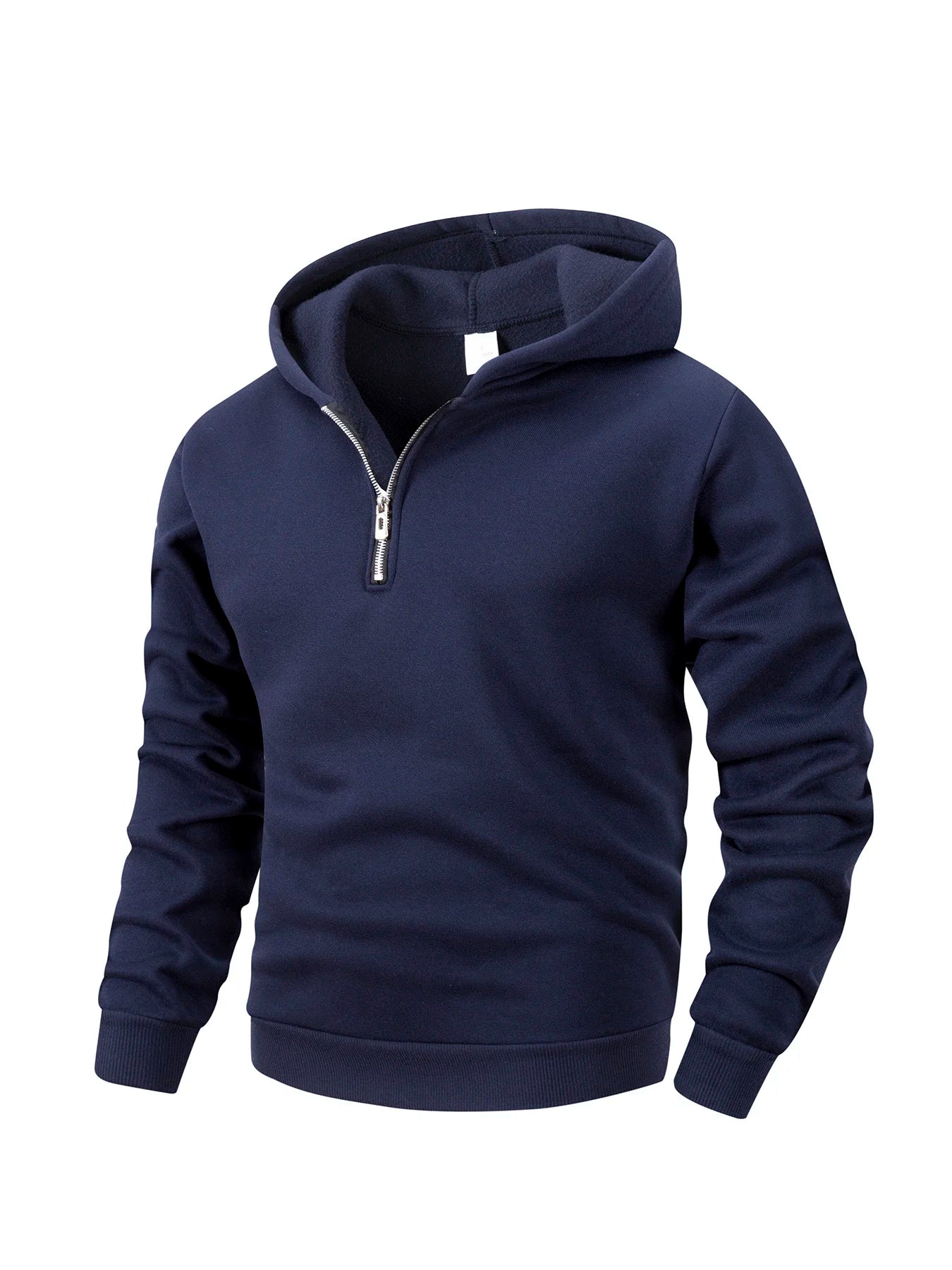 Sudadera casual para hombre con capucha, manga larga, cuello alto, media cremallera, jersey liso, sudadera de otoño para exteriores y ropa de calle para hombre