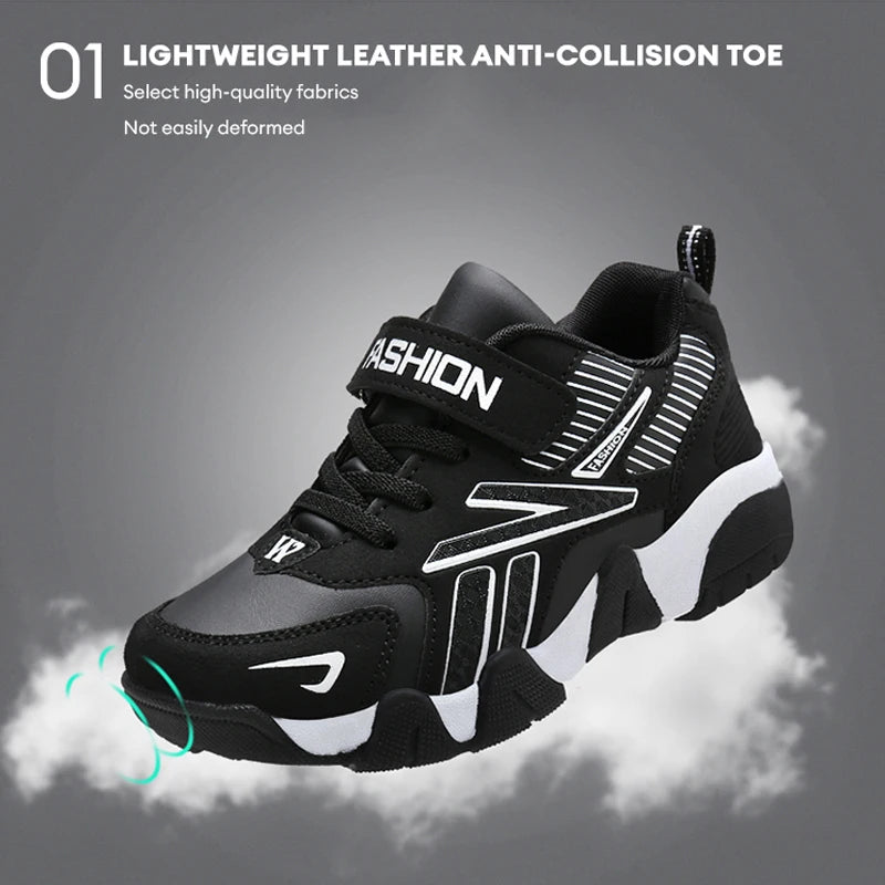 Kids Platform Sneakers Anti-Slip Chunky Sole Casual Shoes for Boys Girls 3-12 Years Cushioned Insole School Black Walking Shoes