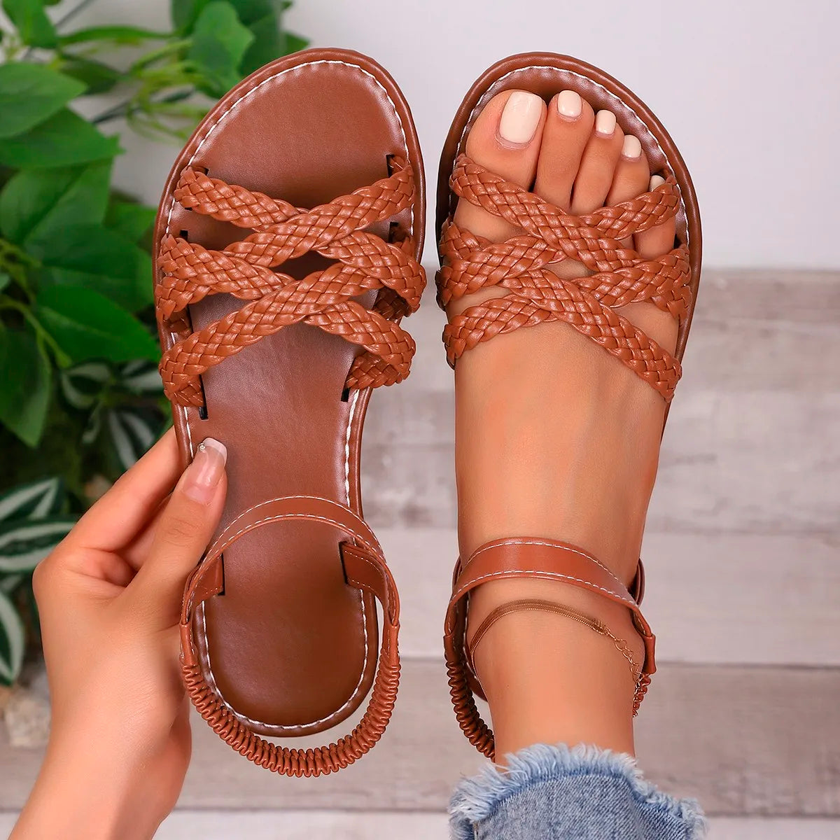 Zapatos de mujer de verano, sandalias planas para mujer con correa romana, suela de goma antideslizante, sandalias diarias para mujer.