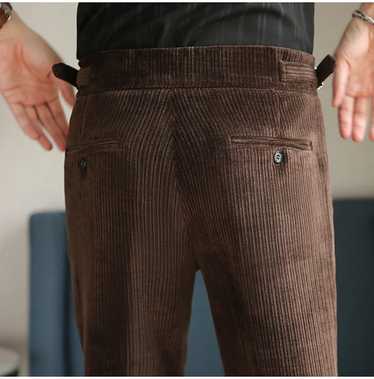Nuevo pantalón informal de cintura alta de felpilla napolitana de lujo ligero para hombres, pantalón de vestir para hombres de ajuste delgado con sensación premium, pantalón