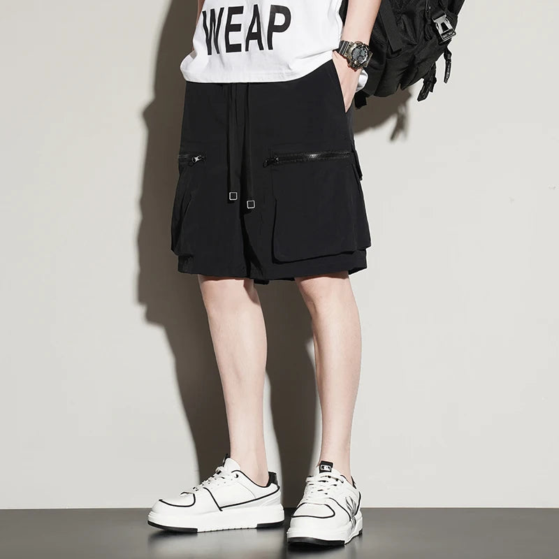Workwear shorts for men, summer loose sports shorts, summer men's ice silk casual cropped pants
