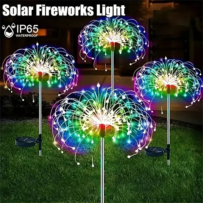NEW 60LEDs Solar Fireworks Lights Outdoor Waterproof Solar Garden Lights 8 Lighting Modes With Remote Control Decorations Light