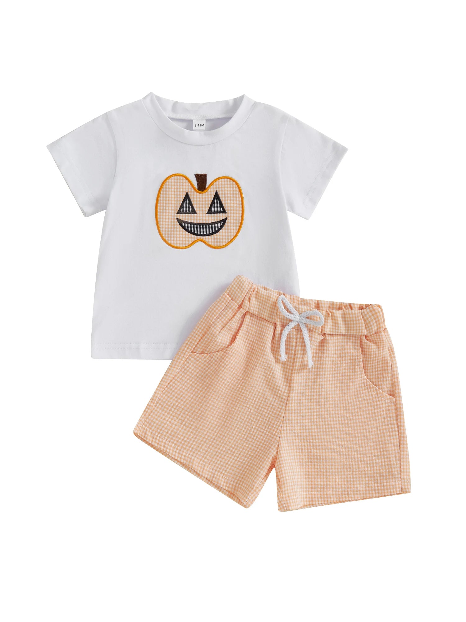 Søtt Halloween-kostyme til smågutter med spøkelsestrykk, langermet T-skjorte og stripete bukser, sett med to deler