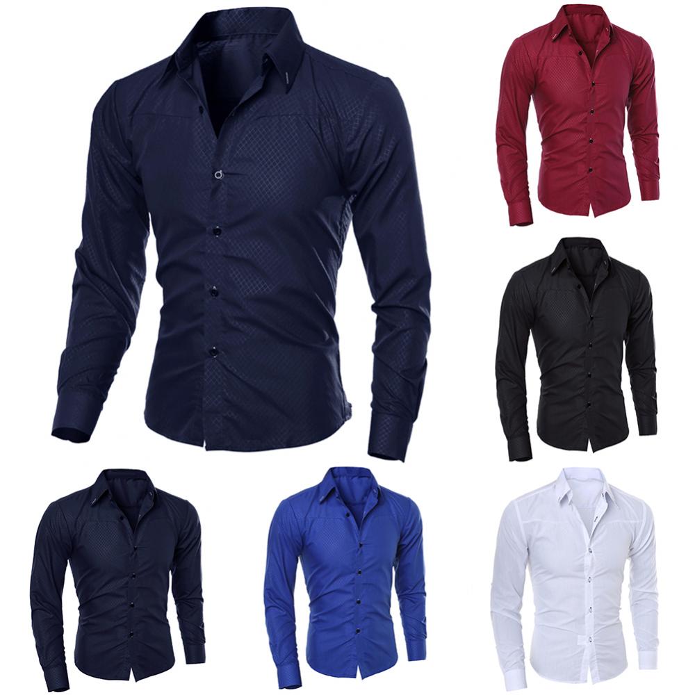 Camisa de vestir de negocios para hombre, de lujo, informal, social, formal, con solapa, manga larga, corte ajustado, color liso
