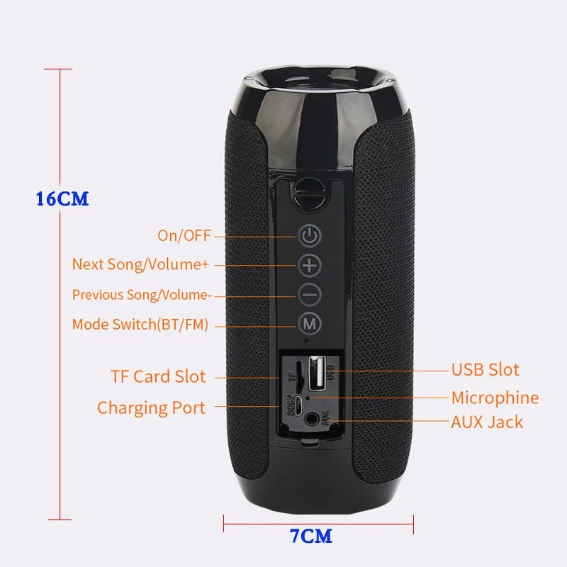 Altavoz portátil inalámbrico Bluetooth Subwoofer exterior impermeable Altavoz estéreo envolvente compatible con radio FM y tarjeta TF