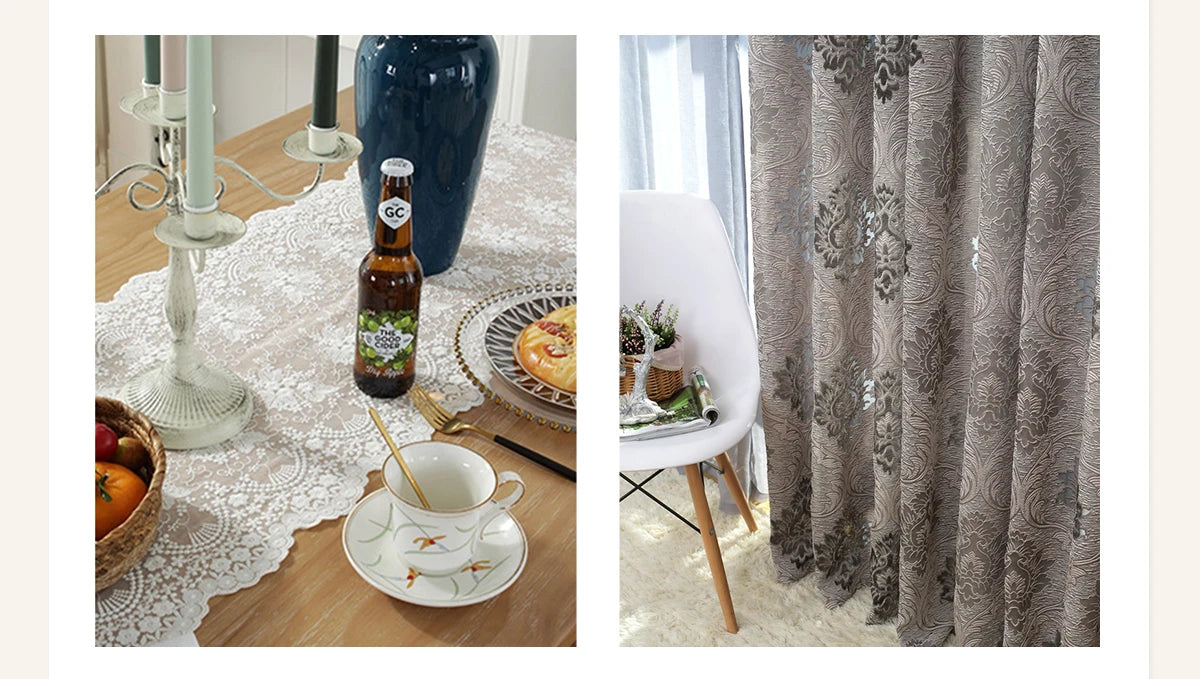 1PC Cortina Jacquard Estilo Europeo Gris para Ventanas, Cortinas Opacas de 20-40% para Dormitorio, Sala de Estar, Decoración del Hogar