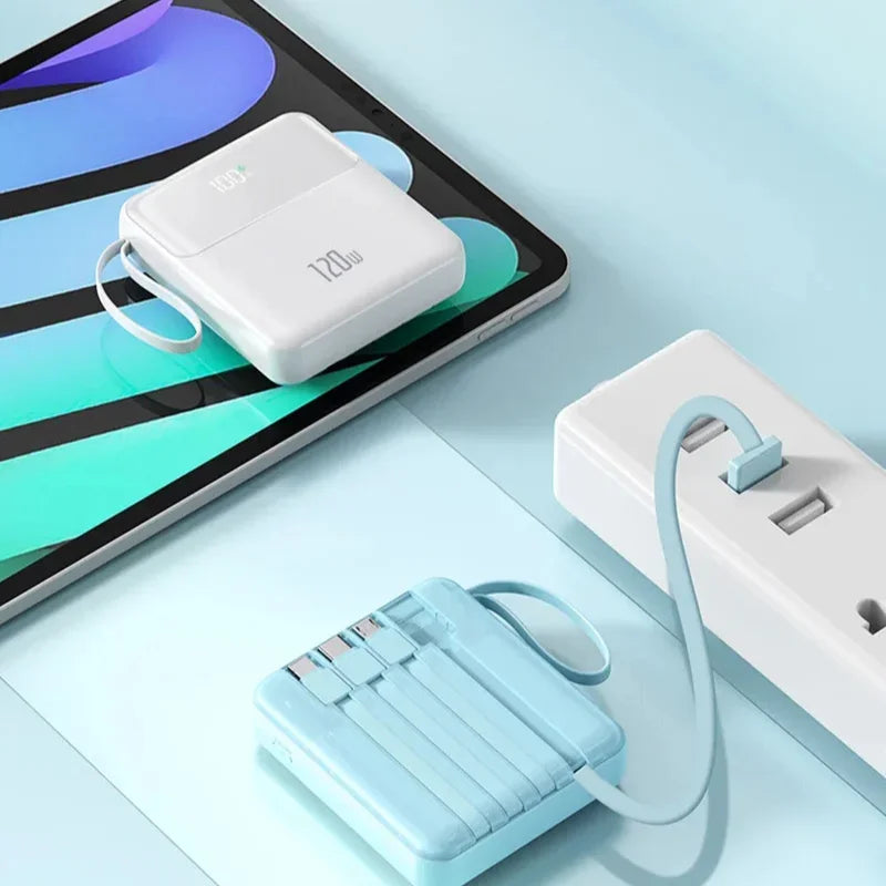 Bærbar powerbank 50000mAh 120W superrask lading mobil eksternt batteri med fire kabler lader egnet for iPhone Xiaomi