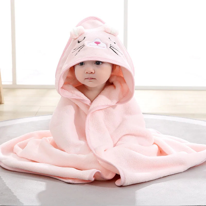 Toalla de baño para bebé, toalla de baño para recién nacidos, niños y niñas, manta con capucha de forro polar coral con diseño de dibujos animados, ropa de cama para recién nacidos