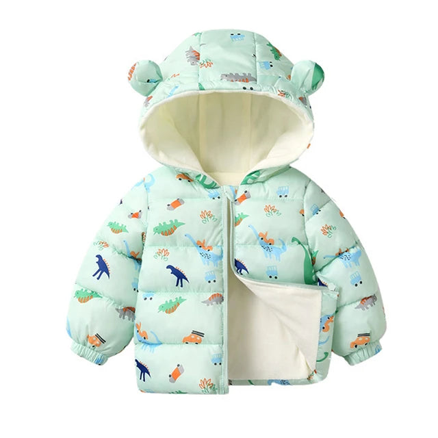 Chaqueta polar de invierno para bebés y niños, abrigos de dibujos animados para niños, chaquetas de plumón cálidas con capucha para otoño, ropa de abrigo cálida de felpa para niñas