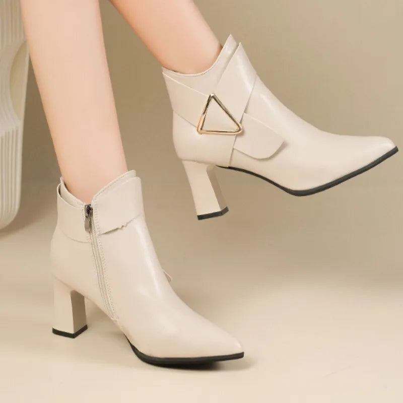 Women's High Heeled Bare Boots Fashionable Mid-heel Casual Chelsea Boots Winter New Women's Back Zipper Botines De Muje