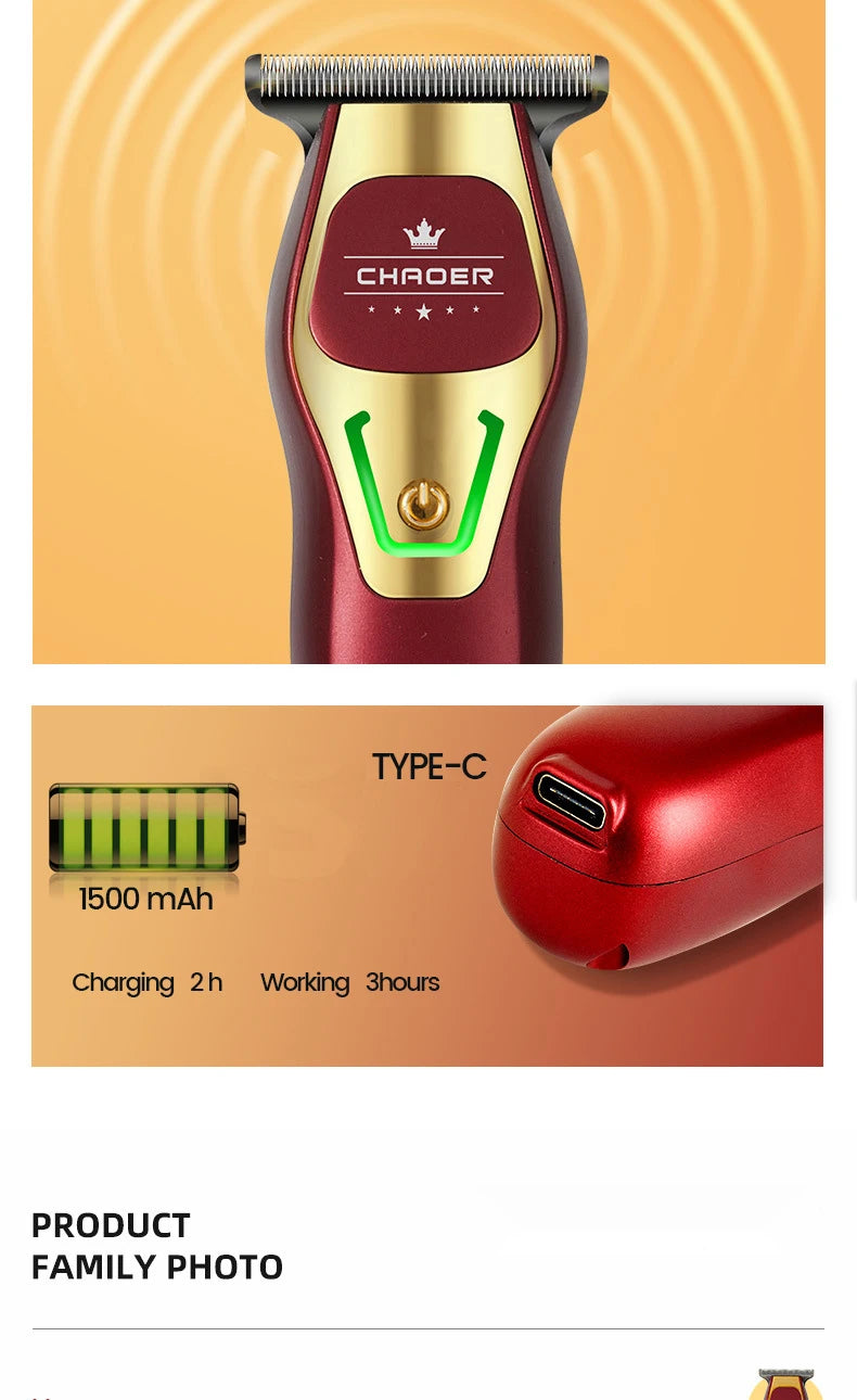 Cortapelos profesional para barbería, afeitadora para hombres, recortador de barba eléctrico, cuchilla en T de 0 mm, cortador de pelo inalámbrico, máquina de cortar el pelo