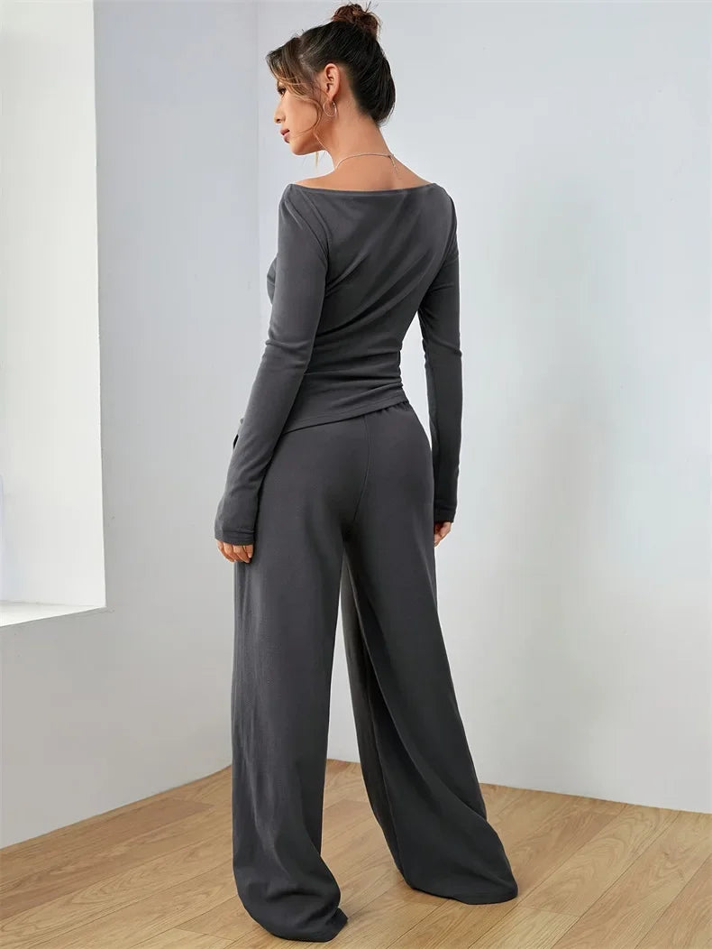 Women's Two-Piece Wide-Leg Pants Set Soft And Waxy Style Suit Fashionable Irregularities Women's Clothing Sales Yoga Sports Set