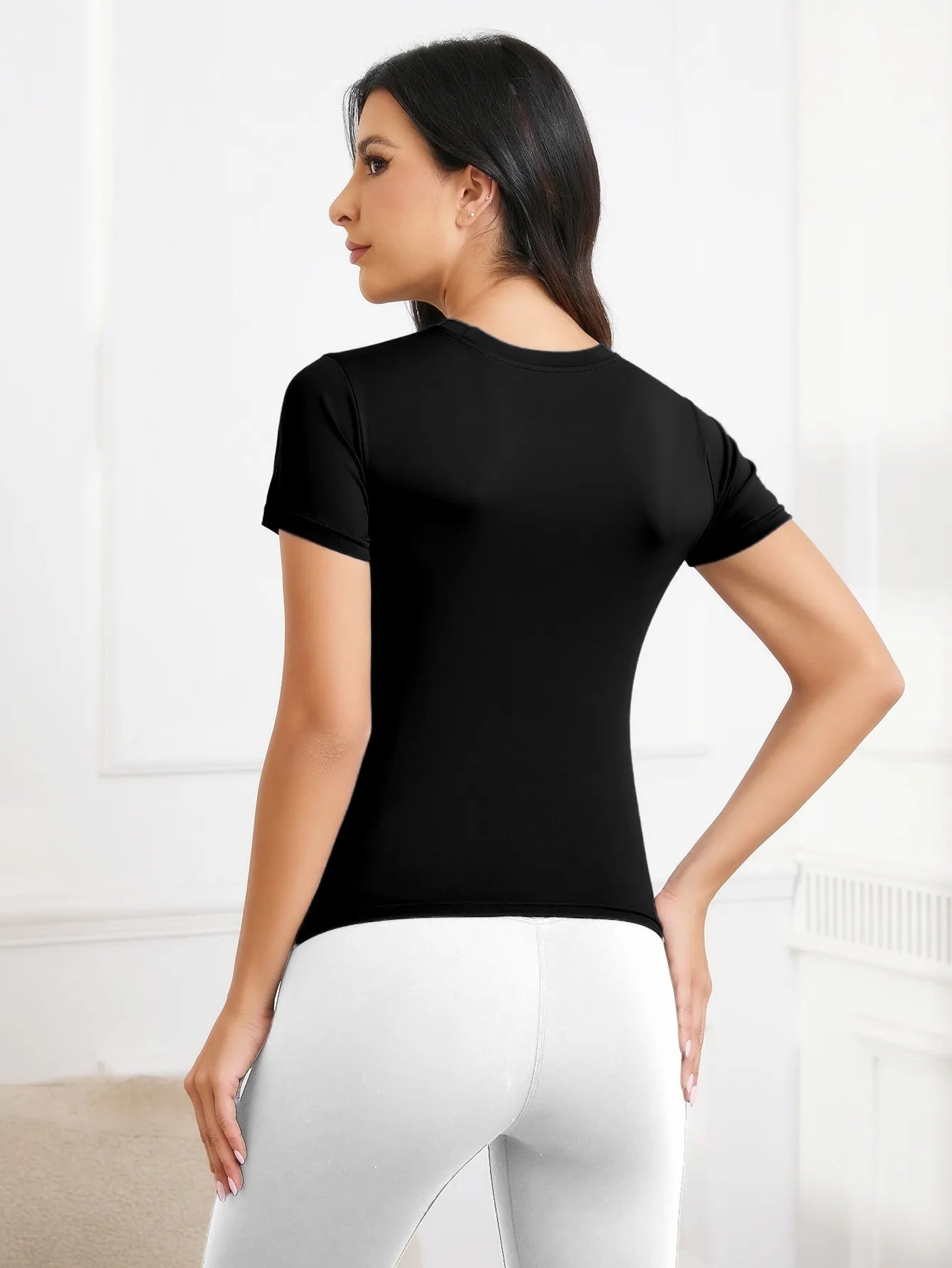 Camisetas de manga corta para entrenamiento de mujer, yoga y atletismo
