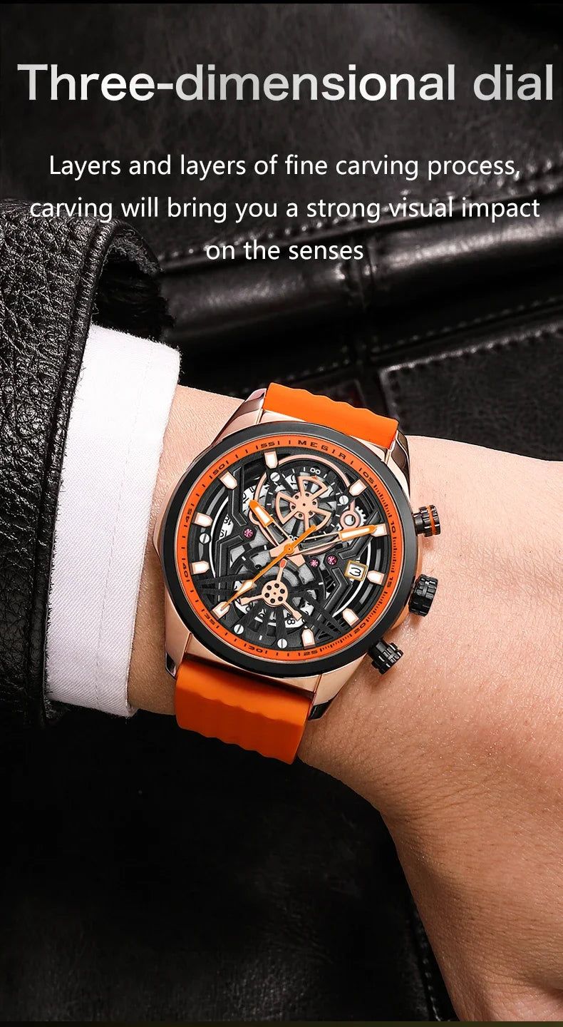 Relojes cronógrafo deportivos para hombre, marca de lujo superior, MEGIR, cuarzo, impermeable, a la moda, reloj de pulsera para hombre con fecha automática y manecillas luminosas