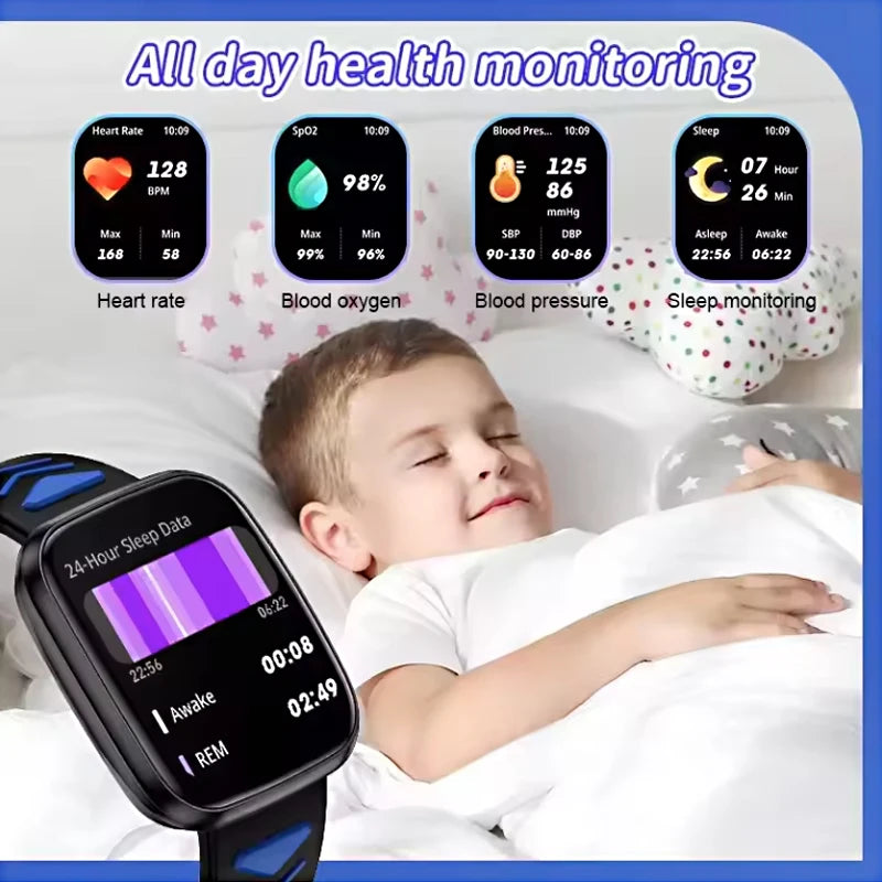 Montre connectée pour enfants, écran tactile HD, fréquence cardiaque, jeux, musique, cadeau pour garçons et filles, pour iOS et Android